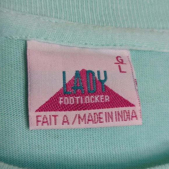 80s Lady Footlocker Crewneck Contrast Shirt Sleeve Cotton Top Size  Large - Picture 6 of 12